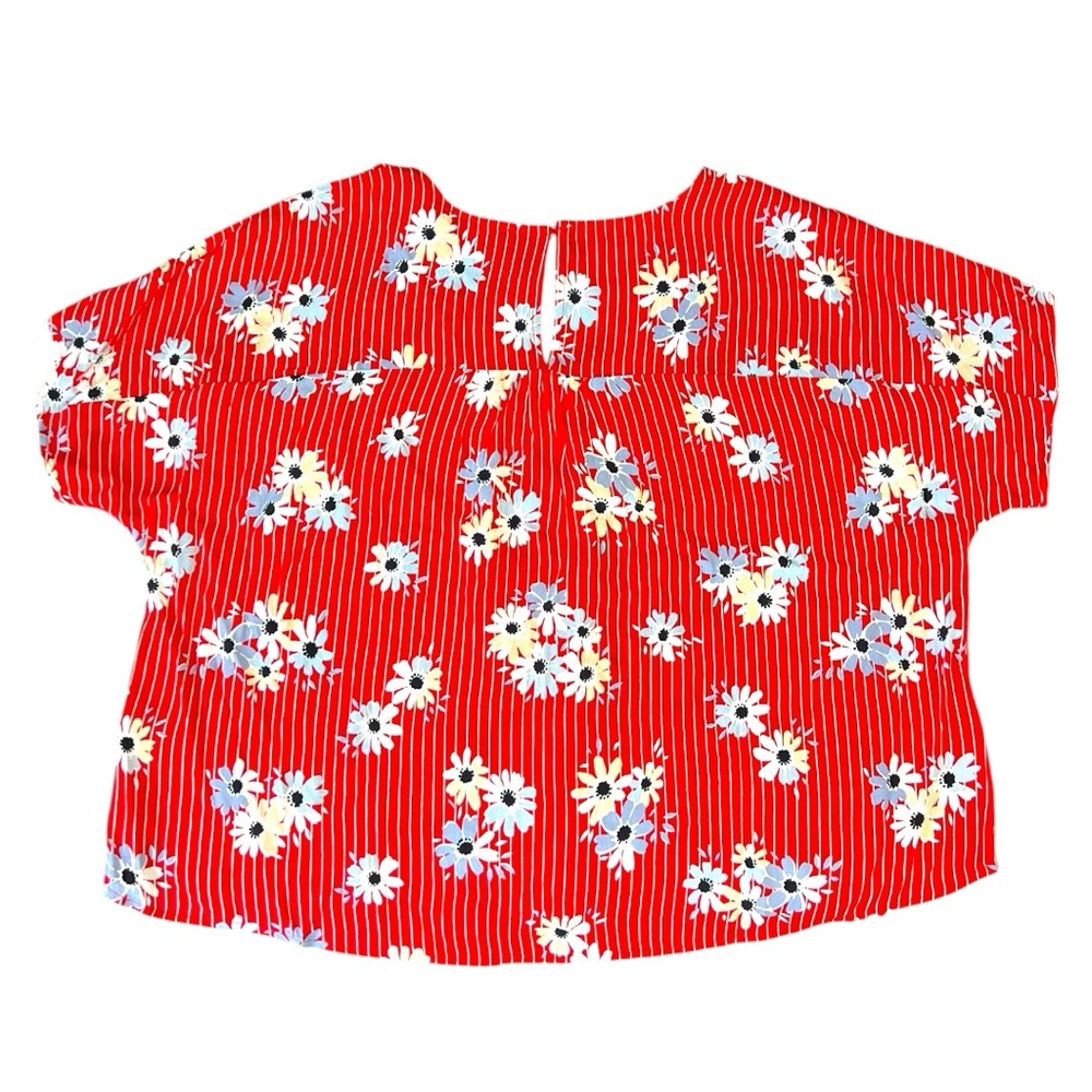 Madewell Daisy Society Rhyme Short Sleeve Top Size S Red White Striped Floral - Picture 6 of 6